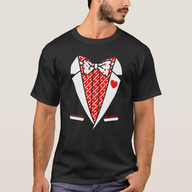 T-shirt Tuxedo Red Heart Valentines Day Funny Costume Men  (Devant)