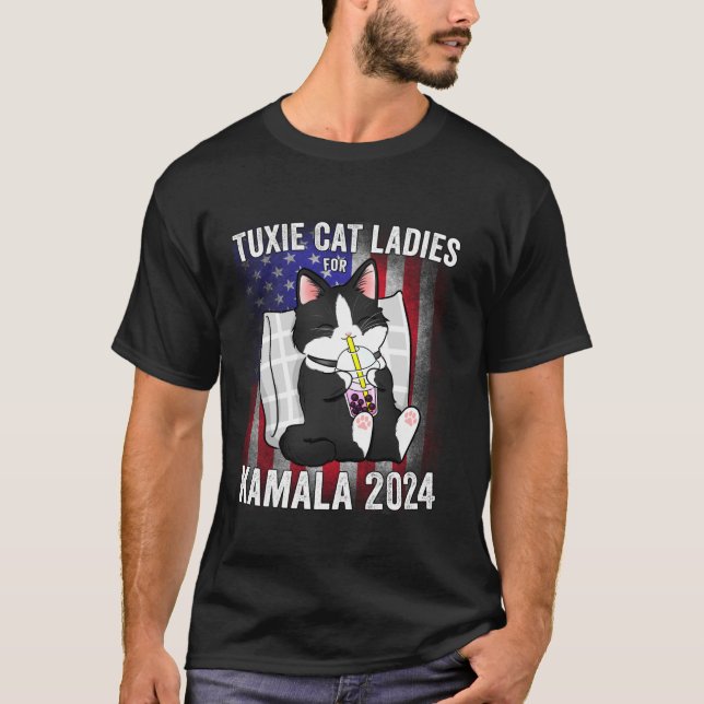 T-shirt Tuxie Cat Ladies for Kamala 2024 USA Presidential (Devant)