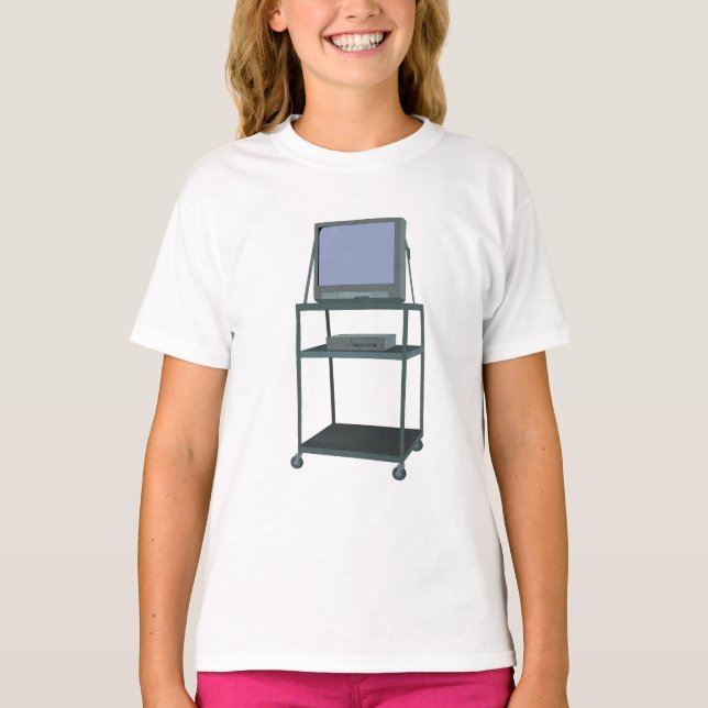 T-shirt TV et chariot VCR Classe 80s 90s Funny School (Devant)
