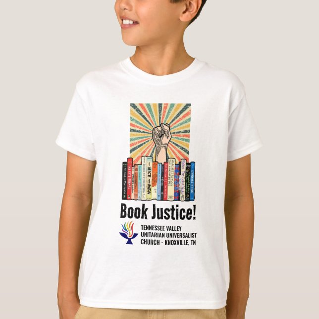 T-shirt TVUUC - Livre Justice! (Devant)