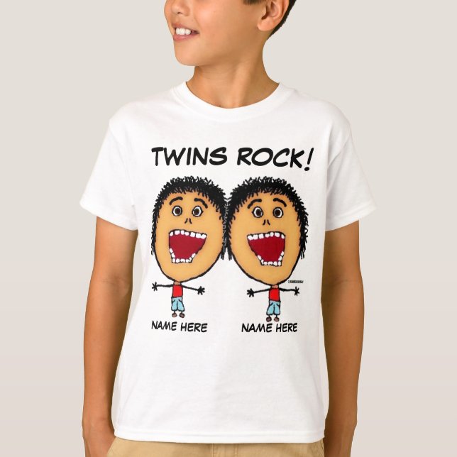 T-shirt Twin Boys Rock Cartoon (Devant)
