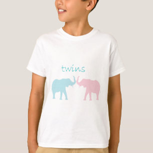 T-shirt Twin Elephant Rose Et Bleu