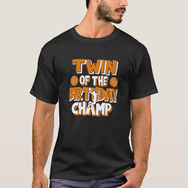 T-shirt Twin Of The Birthday Champ Boys Basketball Party (Devant)