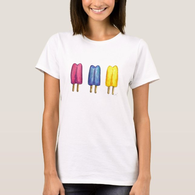 T-shirt Twin Pop Froid Popsicles Ice Lolly Jaune Bleu (Devant)