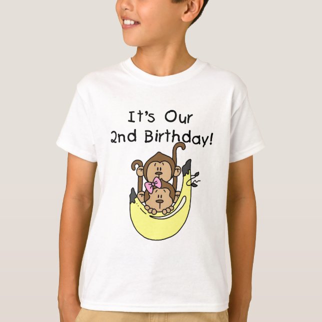 T-shirt Twins Monkey Boy and Girl 2e anniversaire (Devant)