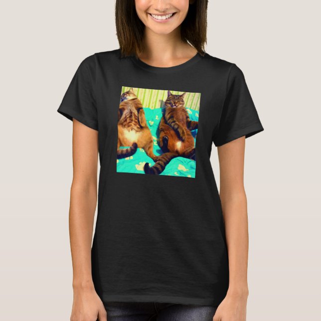 T-shirt Two cats humorous meow kitty portrait kitten cat m (Devant)