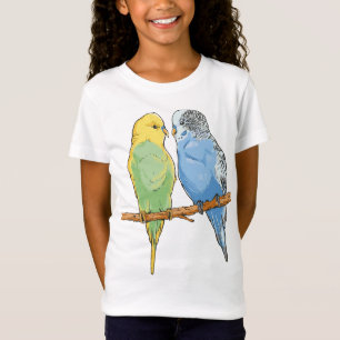 T-Shirt Two cute bleu et green Budgies