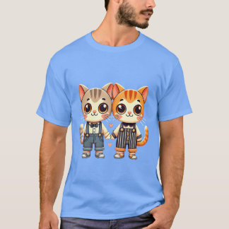 T-shirt Two Cute Cat Friends Holding Hands boy