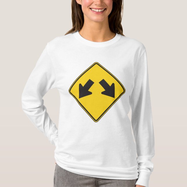 T-shirt Two Downward Arrows Warning Road Sign (Devant)