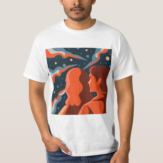T-shirt Two Figures Contemplating an Abstract Cosmic Scene (Devant)