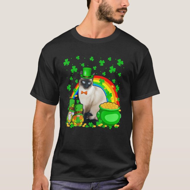 T-shirt Two Gnomes And Siamese Wearing Patrick's Day Hat S (Devant)