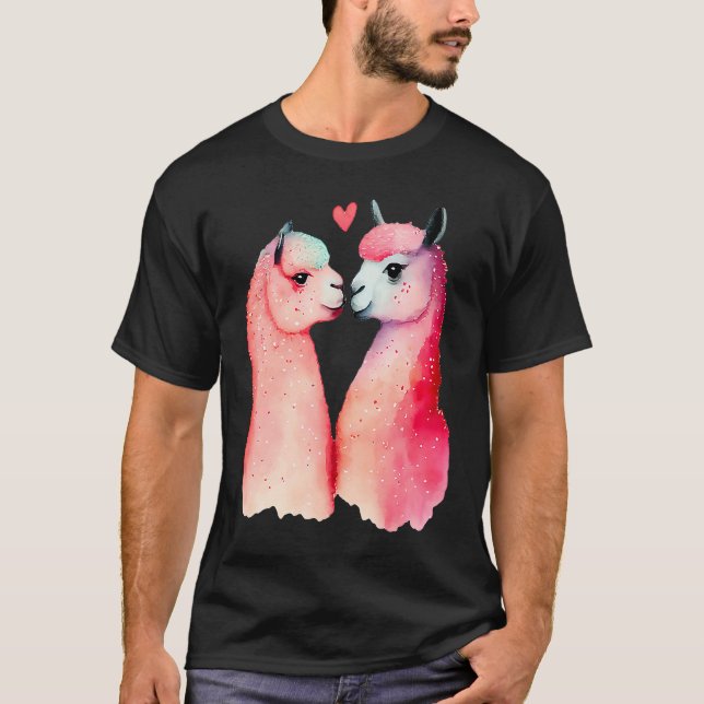 T-shirt Two Loving Llamas In Love Heart Valentine's Day Al (Devant)