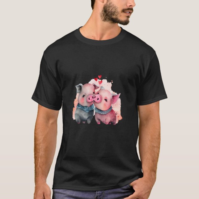 T-shirt Two Loving Pigs In Love Heart Valentine's Day Pig (Devant)