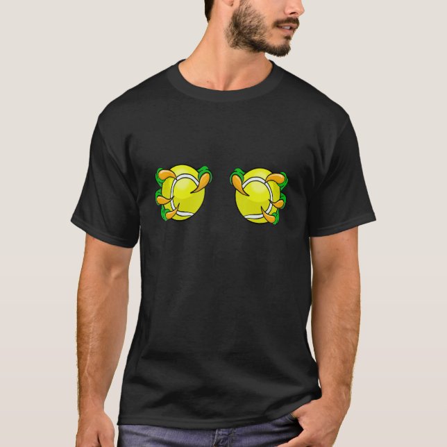 T-shirt Two Padel Tennis Balls On Chest Held By Dino Hands (Devant)