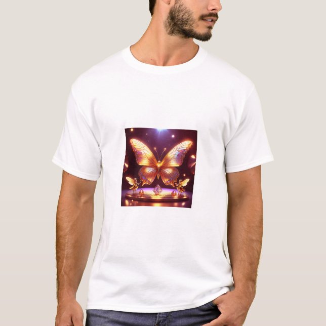 T-shirt Two Small Fairies Surround A Golden Butterfly (Devant)
