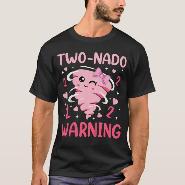 T-shirt Twonado Warning 2nd Birthday Pinkornado Birthday f (Devant)