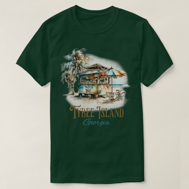 T-shirt Tybee Island GA Tiki Bar Beach Aquarelle Design T (Design devant)