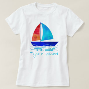T-shirt Tybee Island Georgia Vacances Aquarelle Voilier
