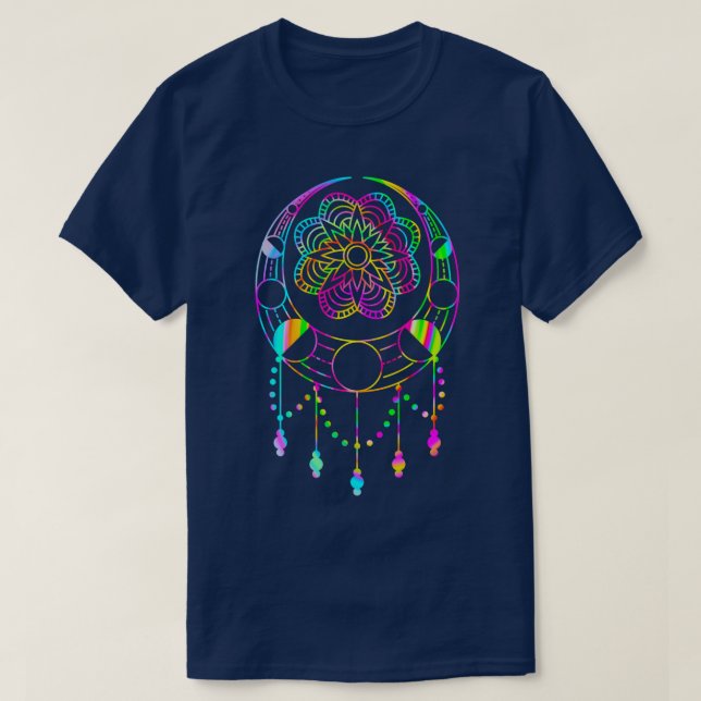 T-shirt Tye Dye Celestial Lune Phase Zen Yoga Bohème (Design devant)
