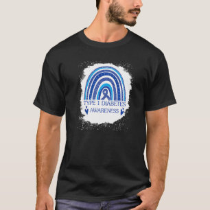 T-shirt Type 1 Sensibilisation au diabète Bleu arc-en-ciel