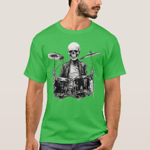 T-shirt Type à la batterie squelette Rock And Roll Band Ro
