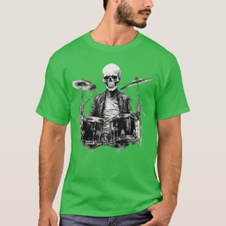 T-shirt Type à la batterie squelette Rock And Roll Band Ro