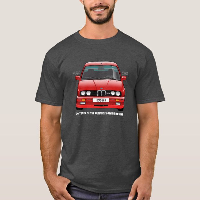 T-shirt Type blanc (rouge) d'anniversaire de m3 de BMW E30 (Devant)