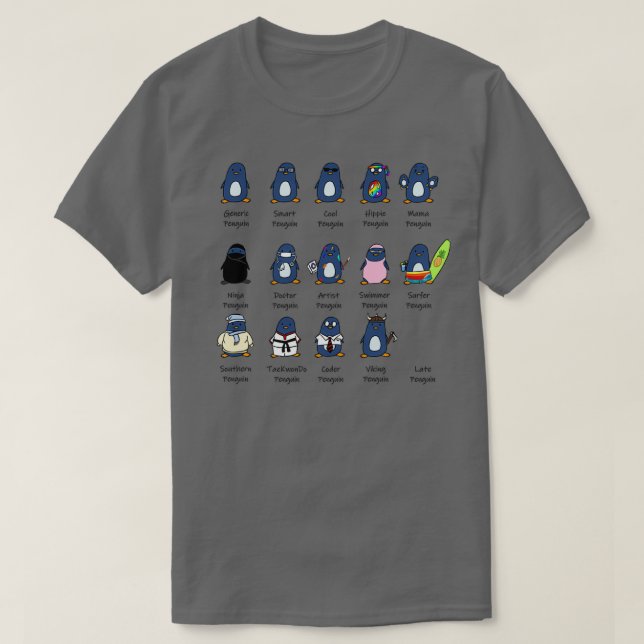 T-shirt Types de conception de pingouins (Design devant)