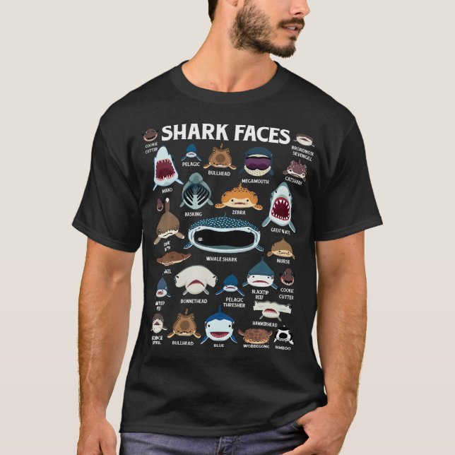 T-shirt Types De Requins Visages Identification Anniversai (Devant)