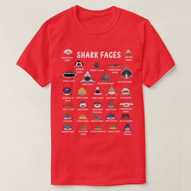 T-shirt Types De Visages De Requins (Design devant)