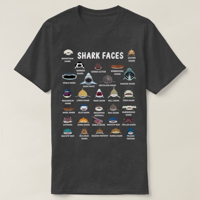T-shirt Types De Visages De Requins (Design devant)