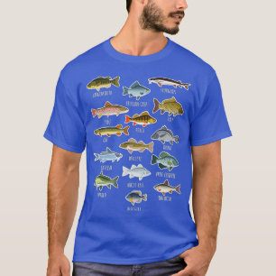T-shirt Types D'Espèces De Poissons D'Eau Douce Pêche