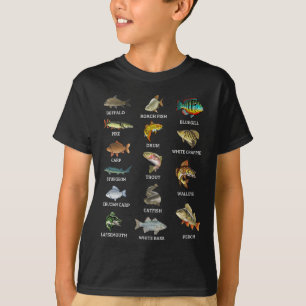 T-shirt Types D'Espèces De Poissons D'Eau Douce Pêcheur