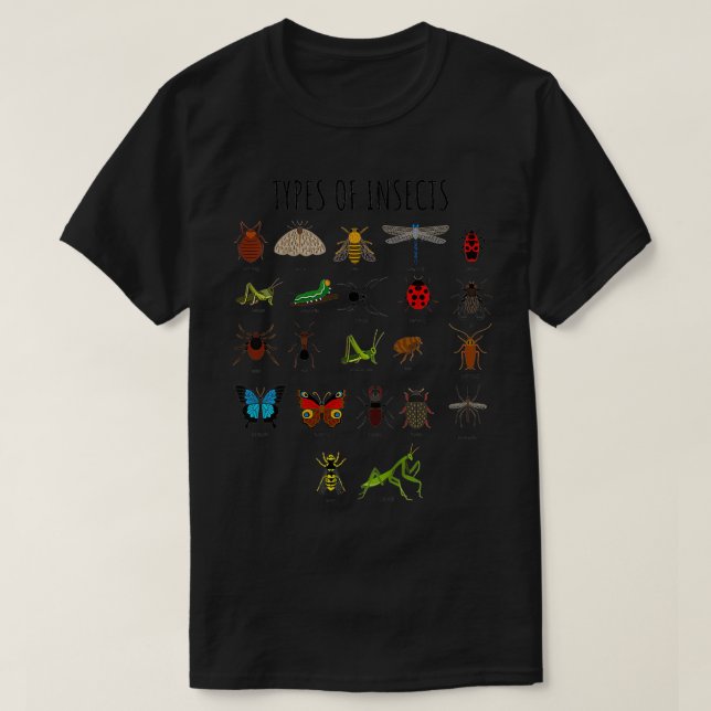 T-shirt Types D'Insectes Sciences De L'Identification Des  (Design devant)