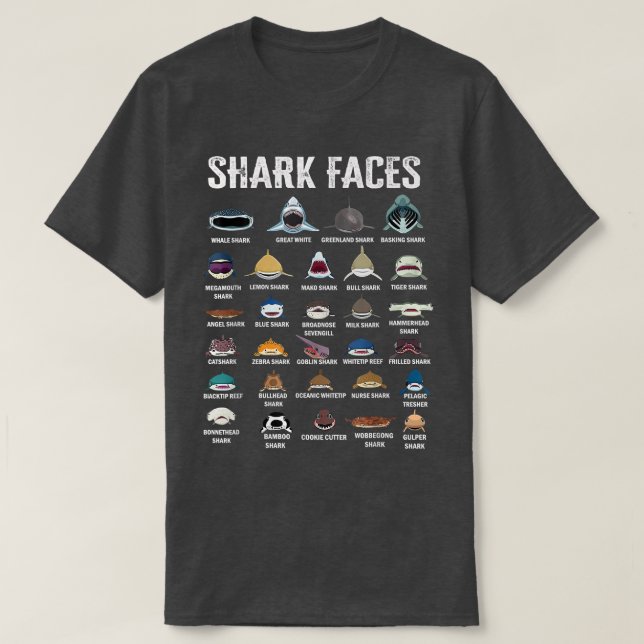 T-shirt Types Of Shark Faces  (Design devant)