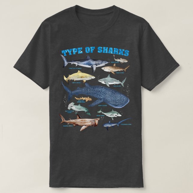 T-shirt Types Of Sharks Marine Biology  (Design devant)