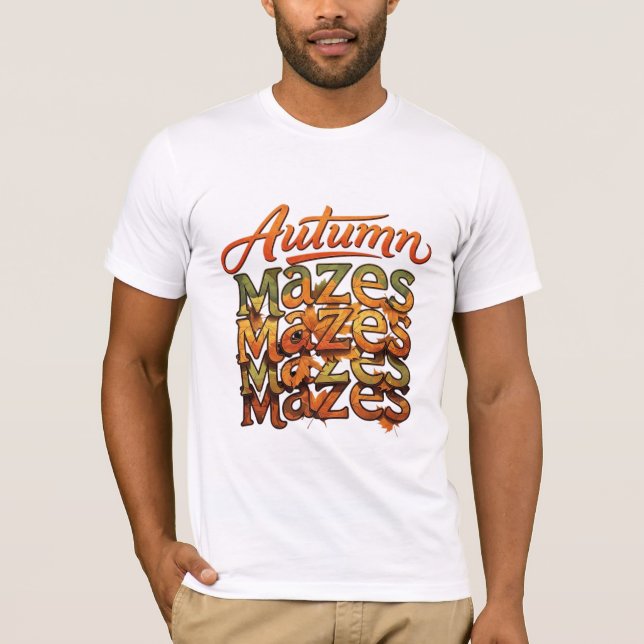 T-shirt Typographie Autumn Mazes Dessin de feuille (Devant)
