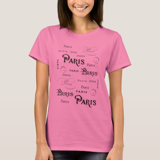 T-shirt Typographie Calligraphie Paris France Tour Eiffel (Devant)