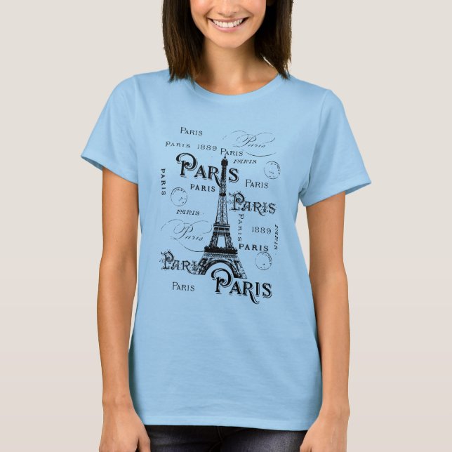 T-shirt Typographie Calligraphie Paris France Tour Eiffel (Devant)