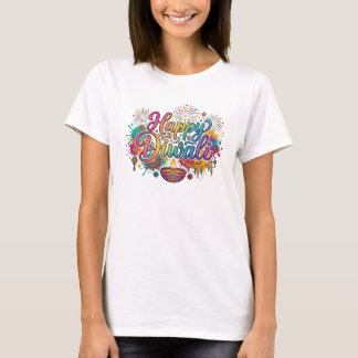 T-shirt Typographie colorée de la fête joyeuse de Diwali
