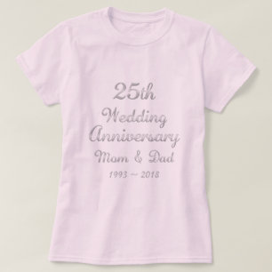 T-shirt Typographie d'argent des parents du 25e Mariage an