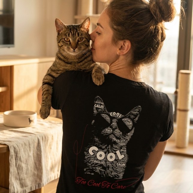 T-shirt Typographie de chat Too Cool To Care (Créateur téléchargé)