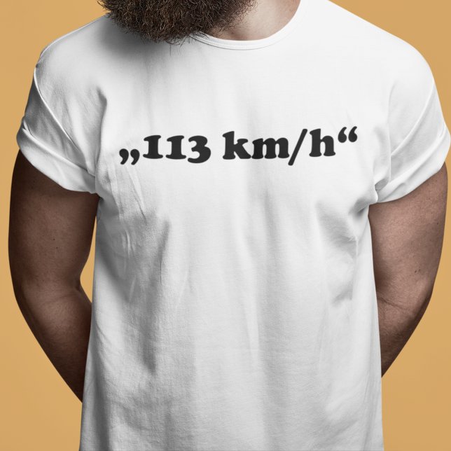 T-shirt Typographie de l'oldtimer 2cv 113 kmh (2CV T-Shirt in White with minimalistic Text in Black)
