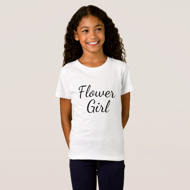 T-Shirt Typographie de script Flower Girl sur blanc (Devant entier)