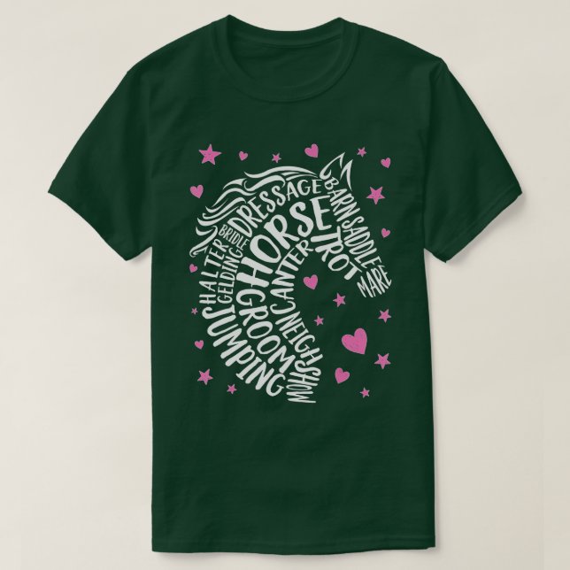 T-shirt Typographie du cheval Word Art Girls Horseback équ (Design devant)
