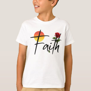 T-shirt Typographie Faith Black avec rose
