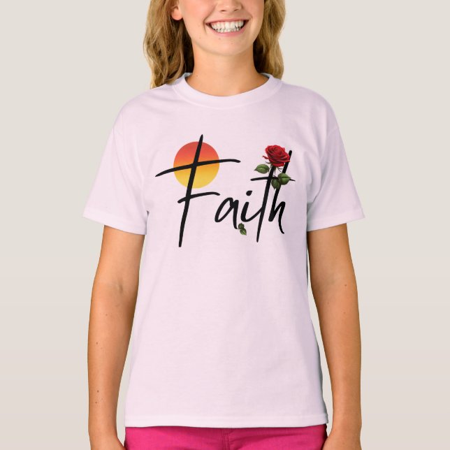 T-shirt Typographie Faith Black avec rose (Devant)