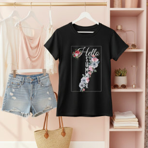 T-shirt Typographie florale aquarelle personnalisée Bonjou