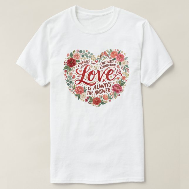 T-shirt Typographie florale en forme de cœur (Design devant)