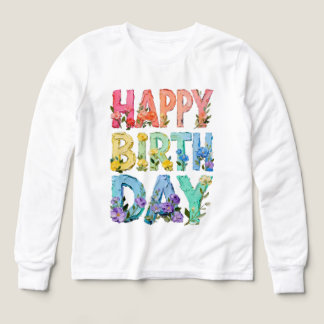 T-Shirt Typographie Florale Joyeux Anniversaire |